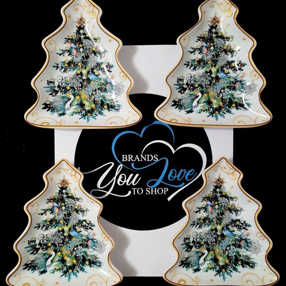 NEW Williams Sonoma S/4 Twas the Night Before Christmas Tree Appetizer Plates - Picture 3 of 4